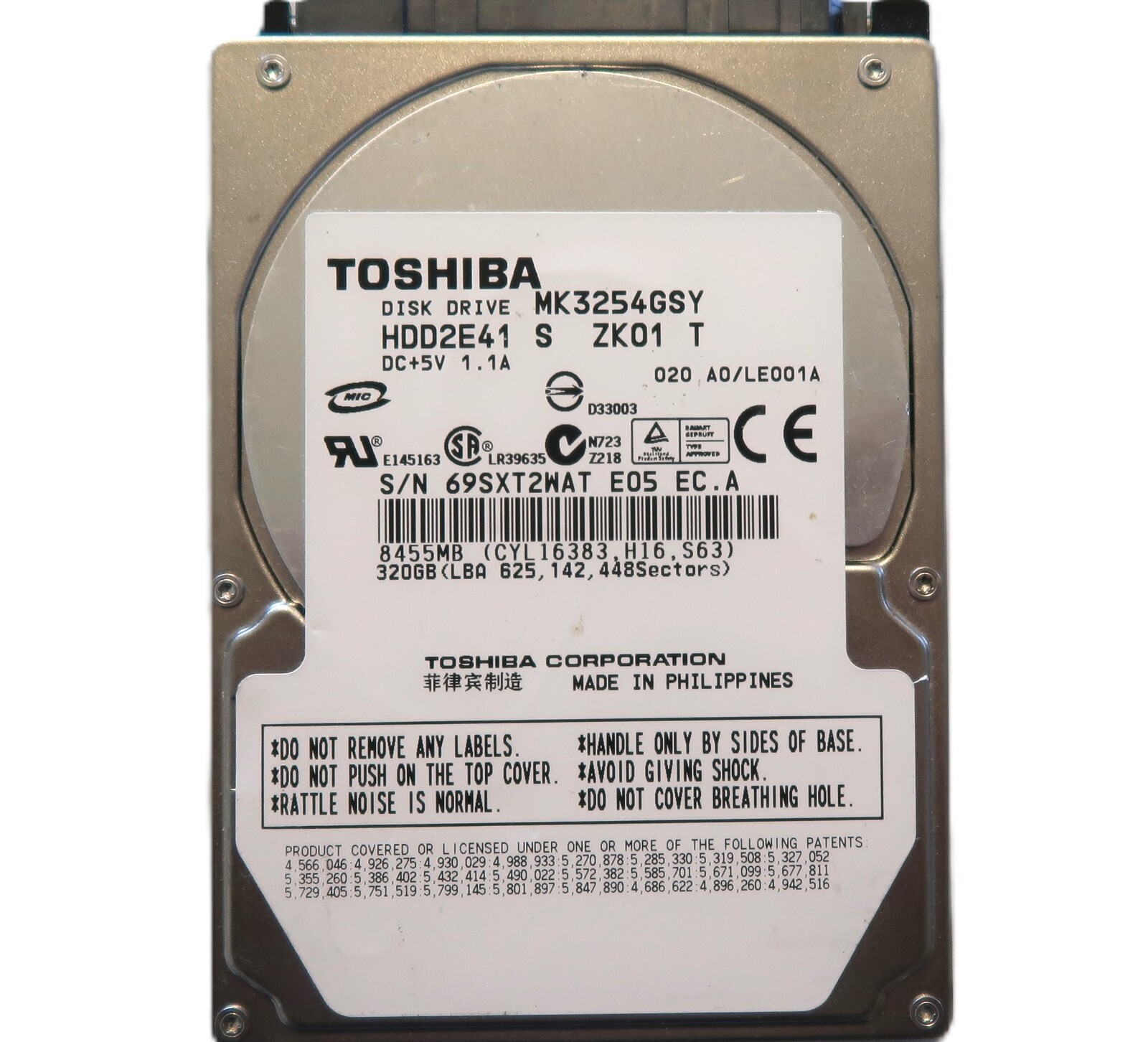 Toshiba MK3254GSY (HDD2E41 S ZK01 T) 020 A0/LE011A 320gb 2.5" Sata Hard drive