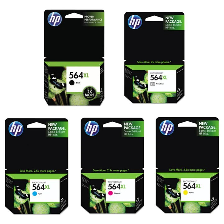 5 Pack OEM HP 564XL Set Black Color Photo Ink 564 XL EXP Yellow Cyan 6520 7525