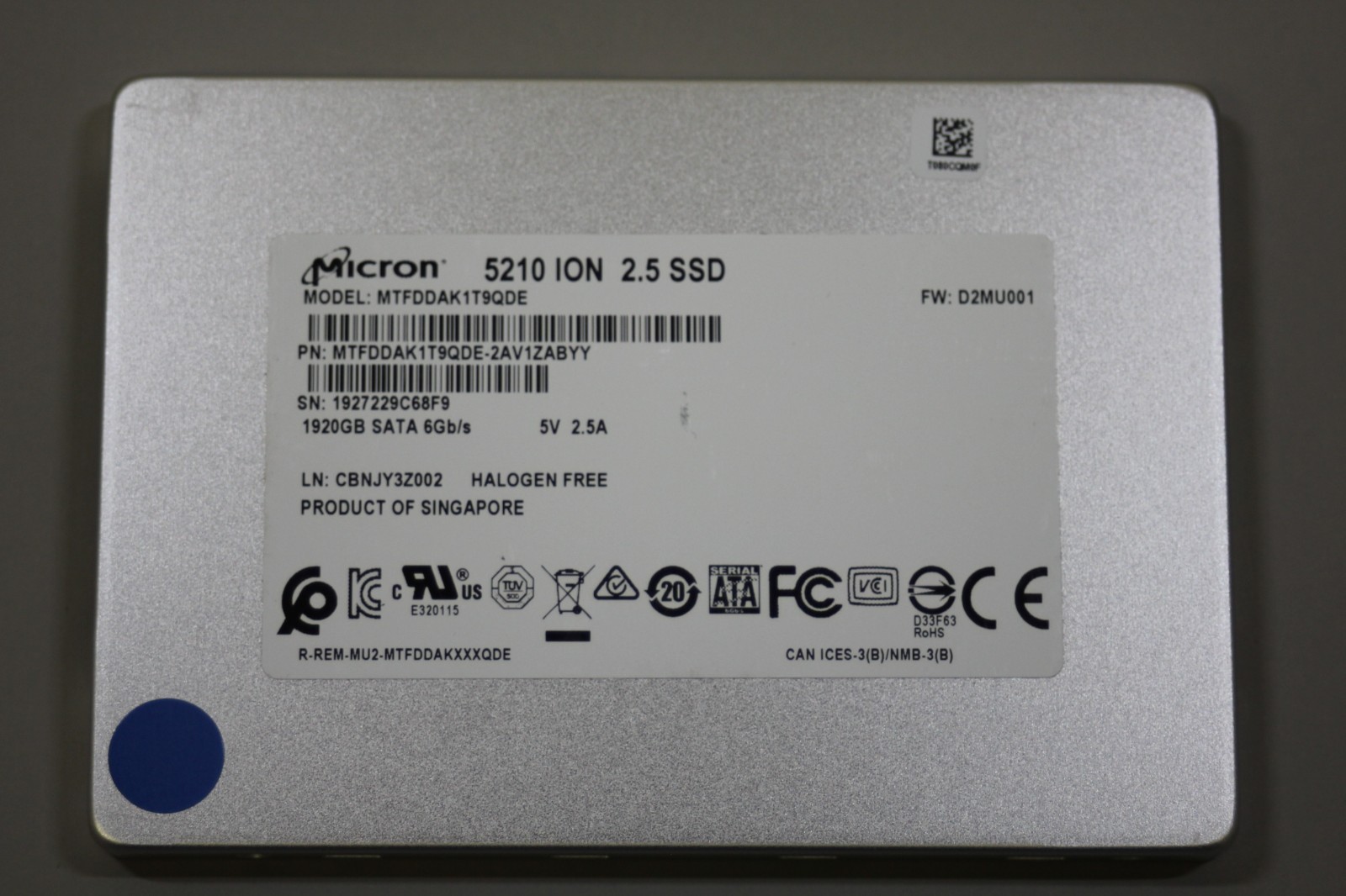 Micron 5210 ION 1.92TB MTFDDAK1T9QDE SATA 2.5 SSD 90%-99% Health