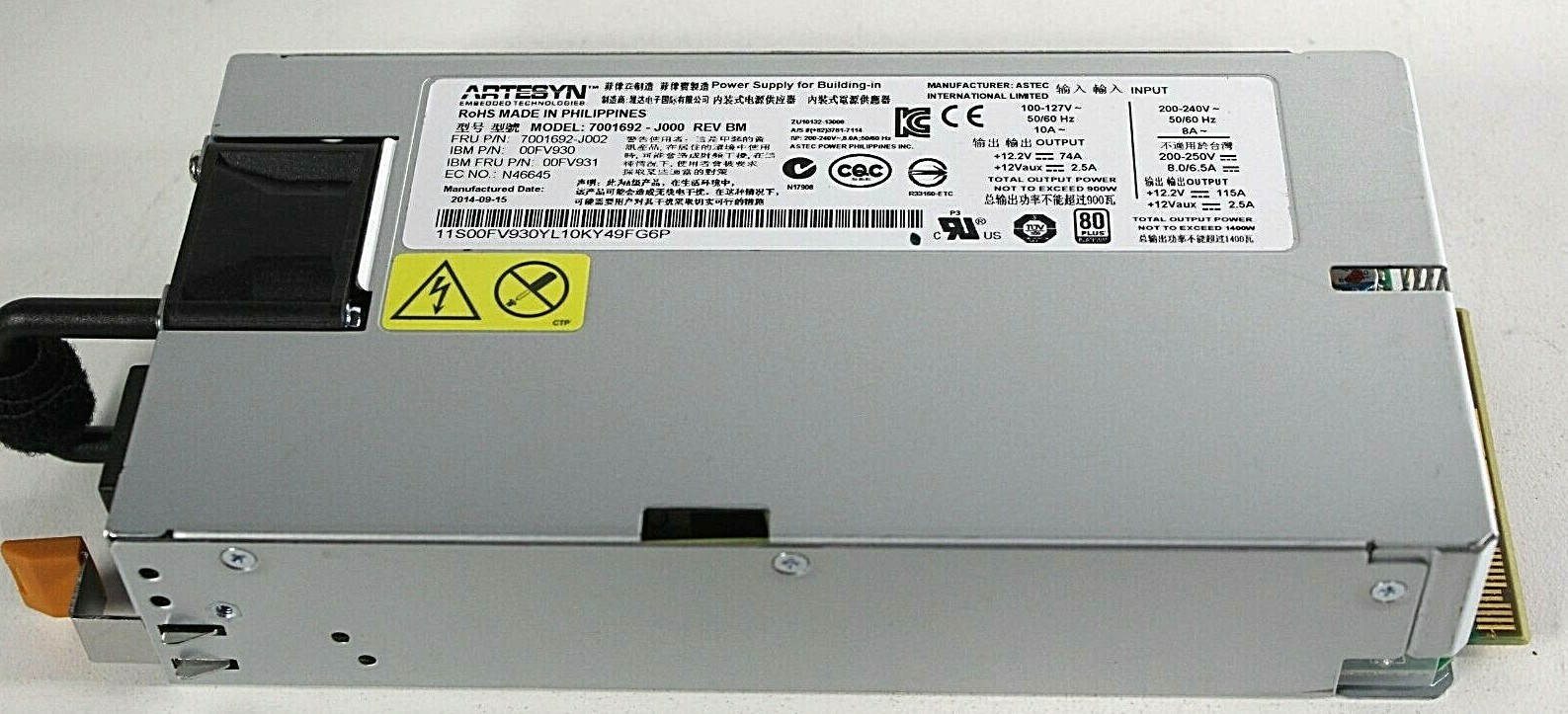 00FV931 1400W IBM Power8 S824/S822 PSU EB2M 00FV930, 7001692-J002