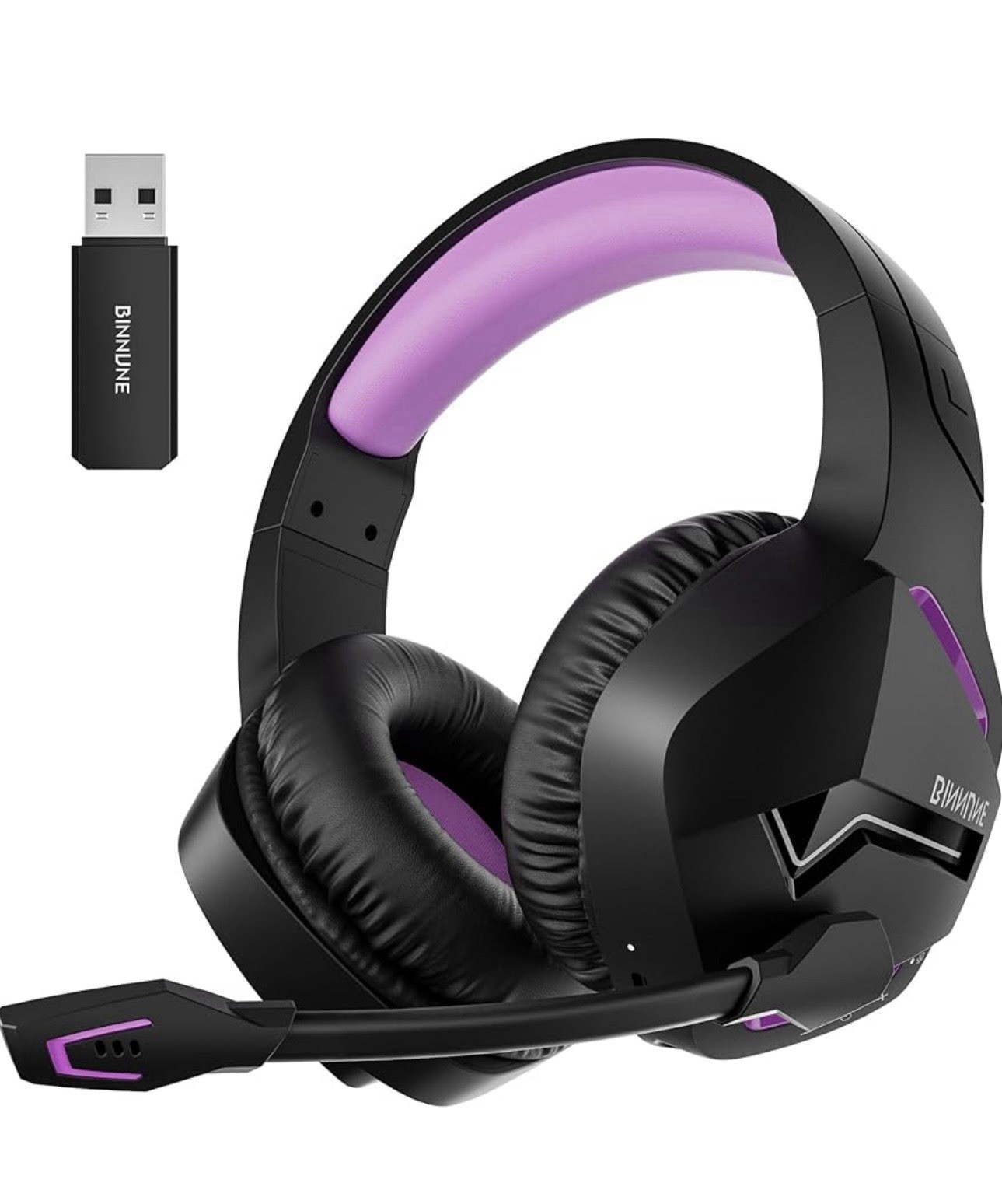 BINNUNE 2.4GHz Wireless Gaming Headset, Bluetooth 5.3 Gaming Headphones