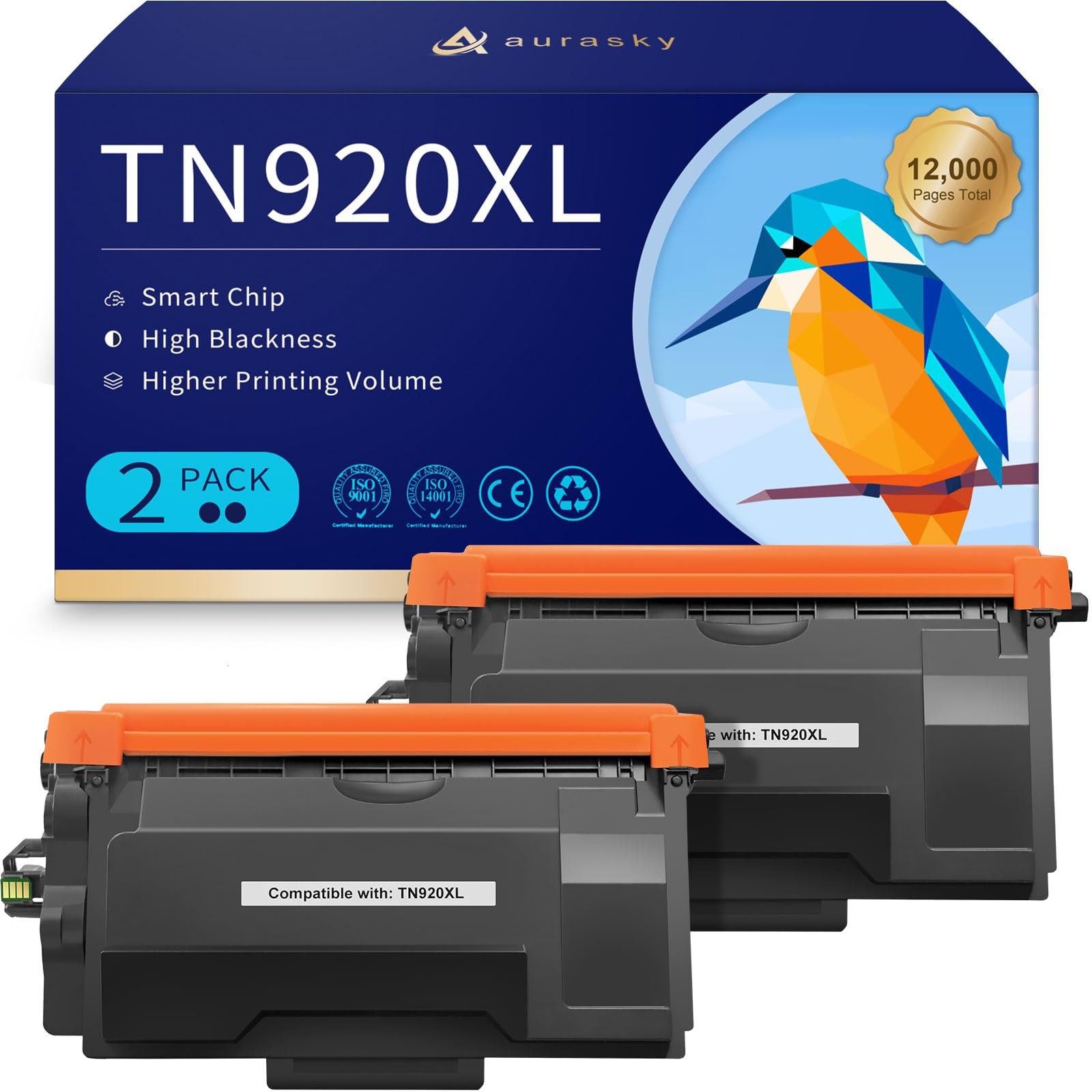 ** NEW Brother Toner | TN920XL / TN920 | Black | w/ Chips | Compatible | 2-Pack