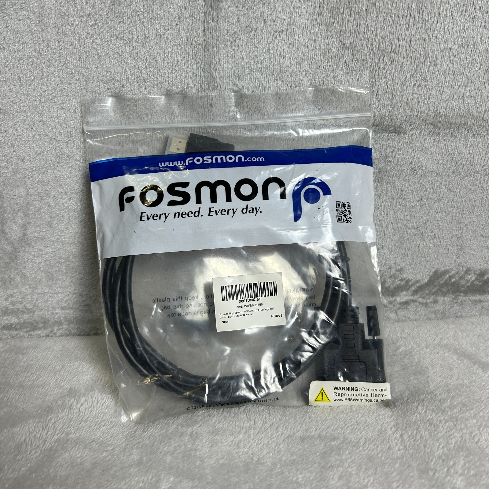 Fosmon HDDV6 6ft HDMI to DVI-D 24+1 Cable Gold Plated 1080p New