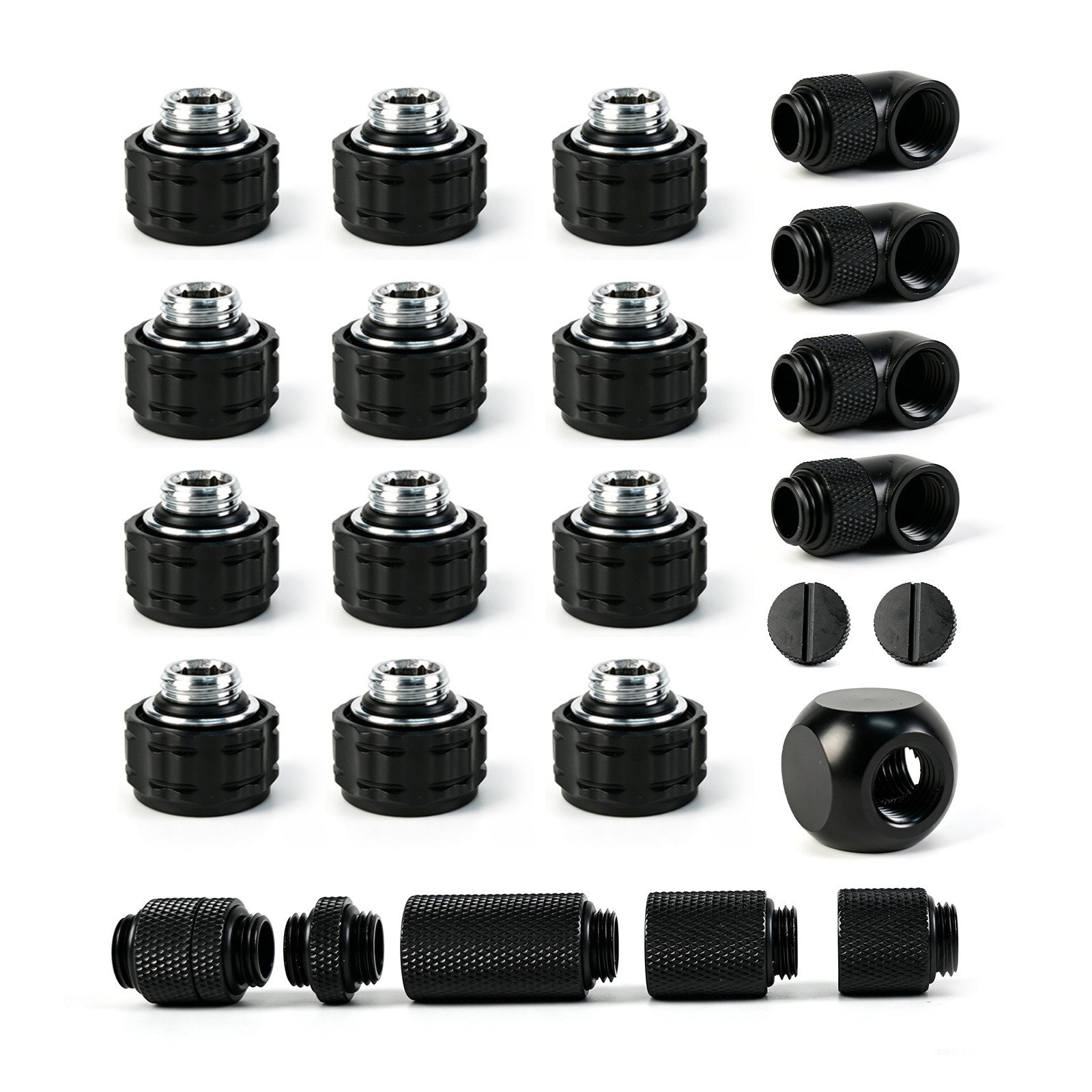 G1/4 14mm Hard Tube Compression Fitting Bundle 24PCS Black PC Water Cooling