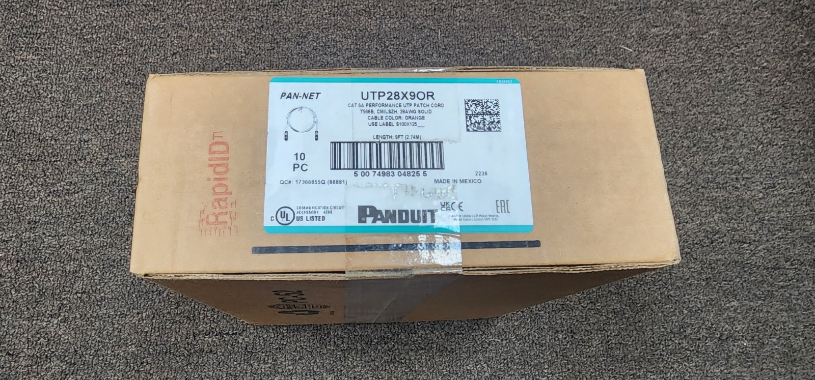 Panduit UTP28X9OR 9ft (2.74M) Patch Cable (10 Per Box)
