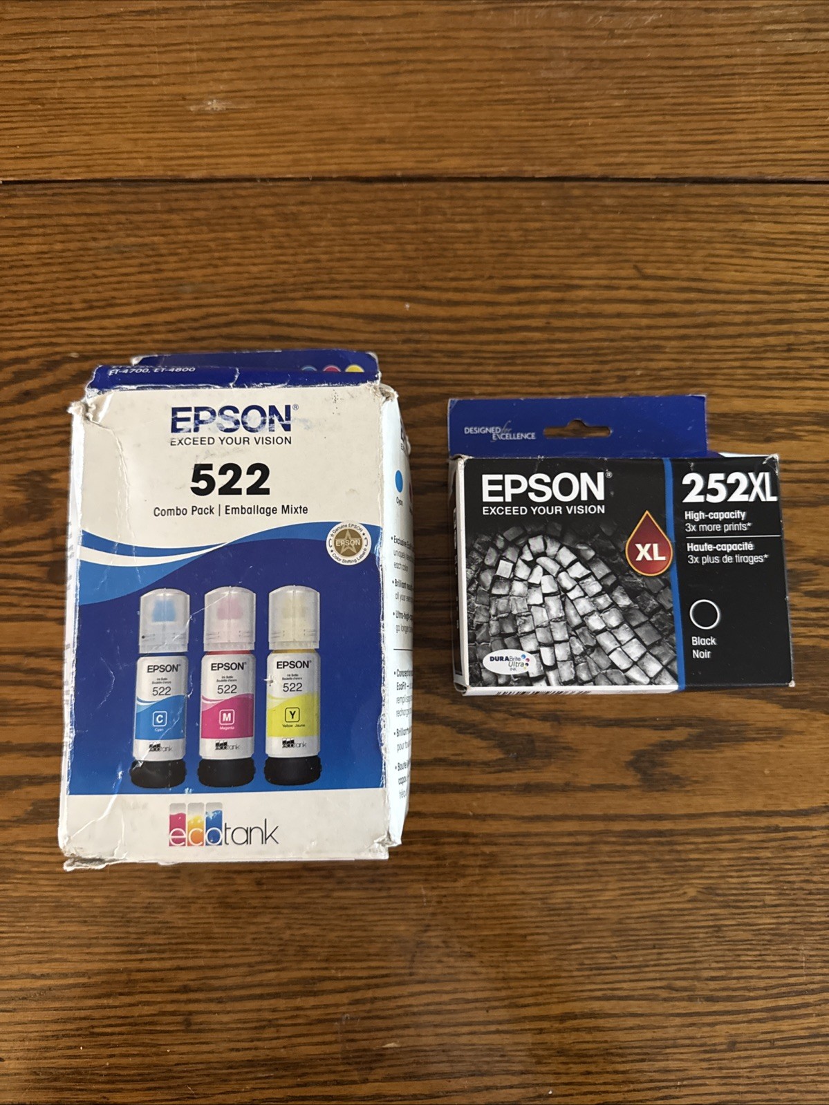 Lot Of 2 Epson 522 Ink Bottles Combo ET2720 4pk Exp 12/27 & Epson 252XL Exp 4/24
