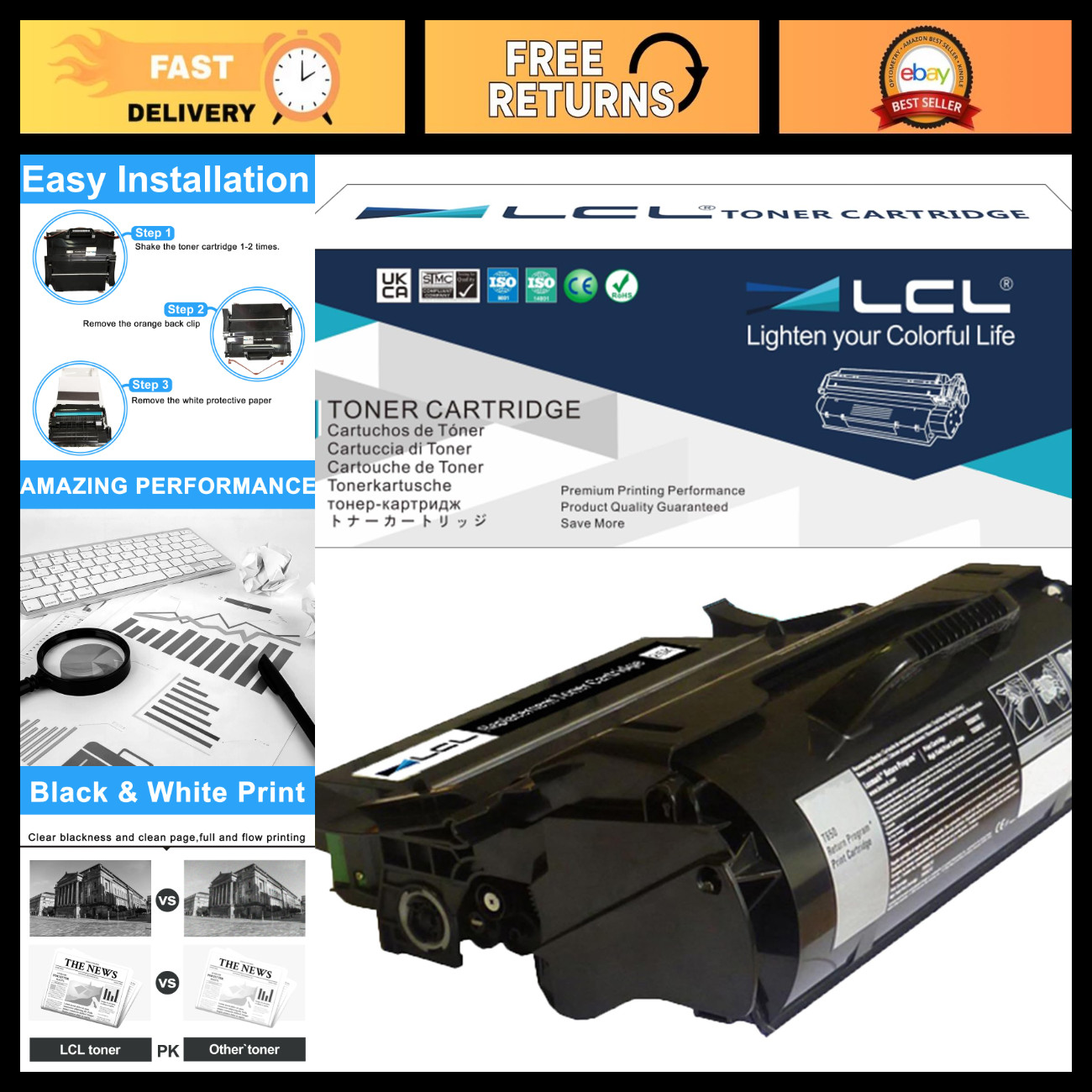High-Yield Black Toner Cartridge Replacement for Lexmark T650 Series - 25000 Pag