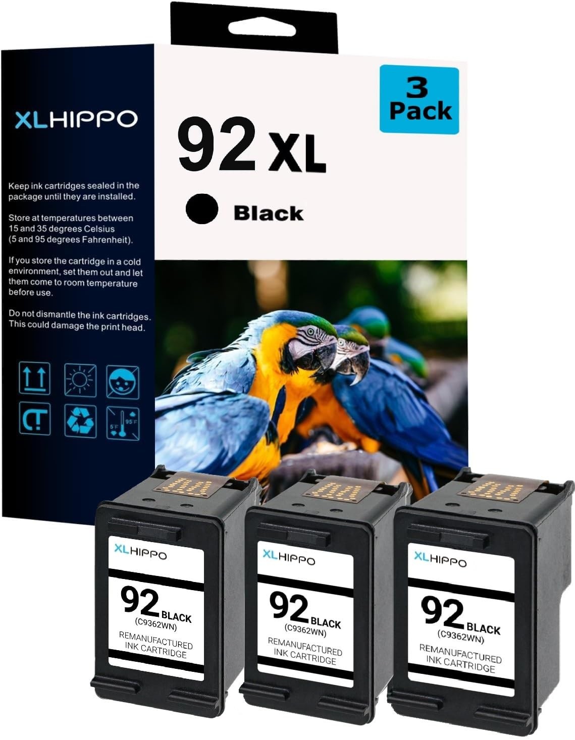 XLhippo 92XL Ink Cartridges Replacement for HP 92 Ink Cartridge Black