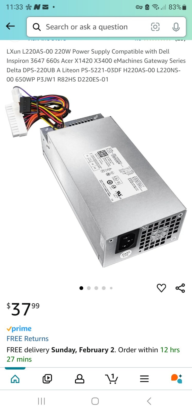 LXun L220AS-00 220W Power Supply 
