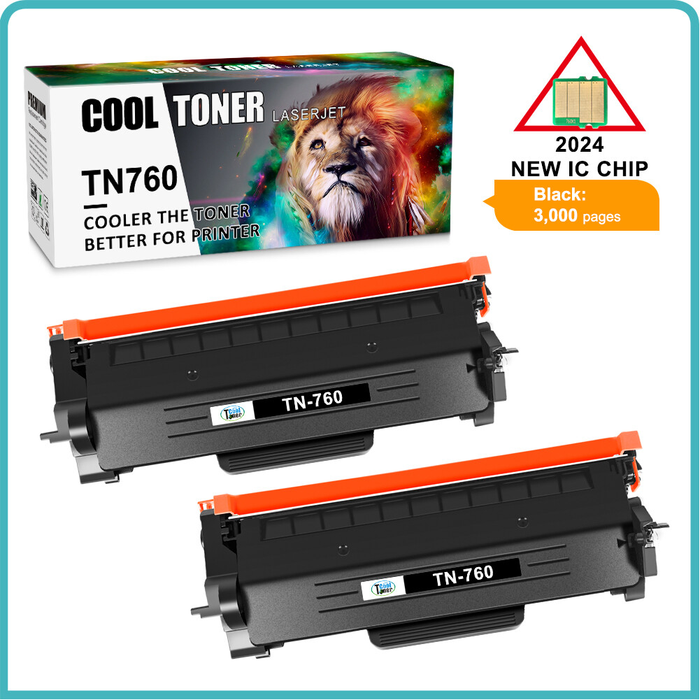 2x With Chip Compatible With Brother TN760 Toner Cartridge HL-L2395DW HL-L2350DW