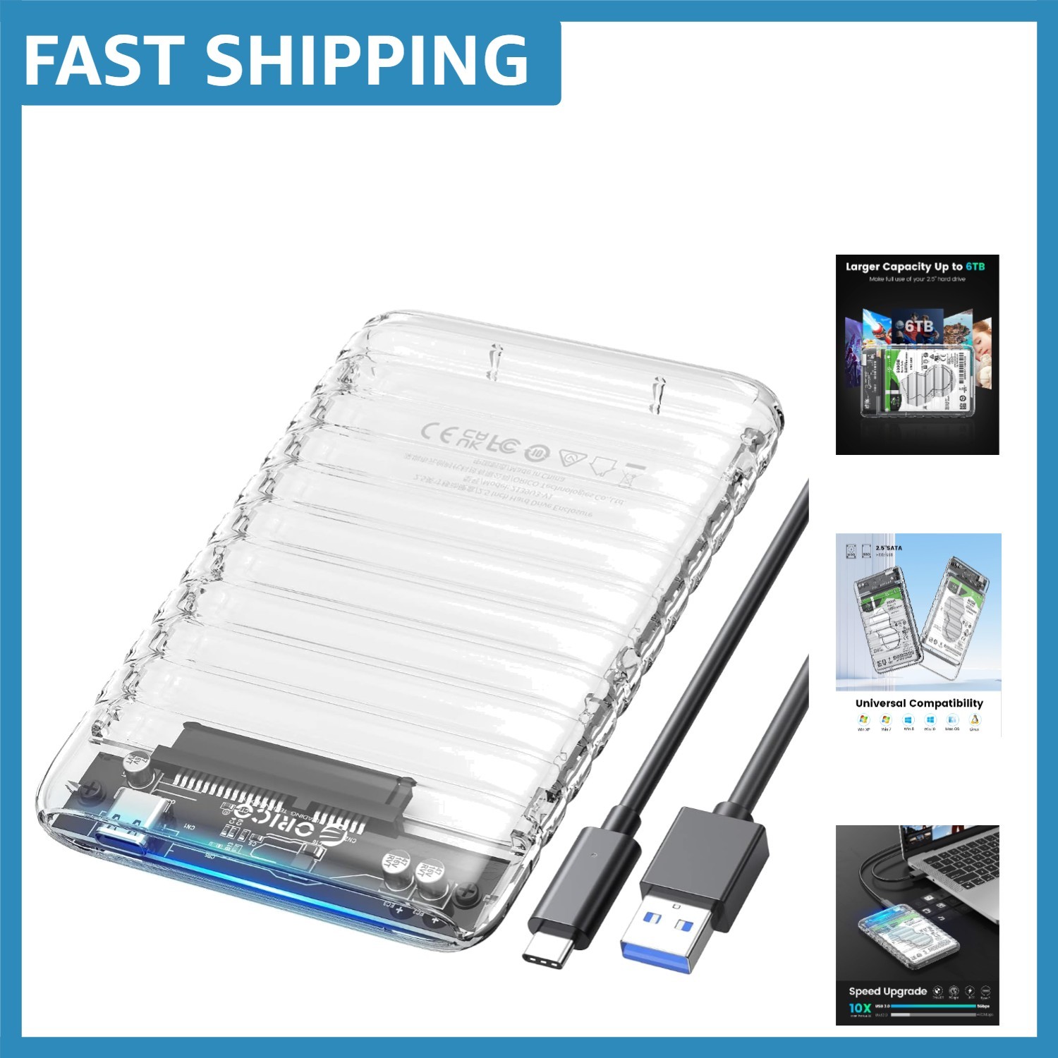 Versatile 2.5 Inch Hard Drive Enclosure - Supports All SATA Drives, 6TB Capacity