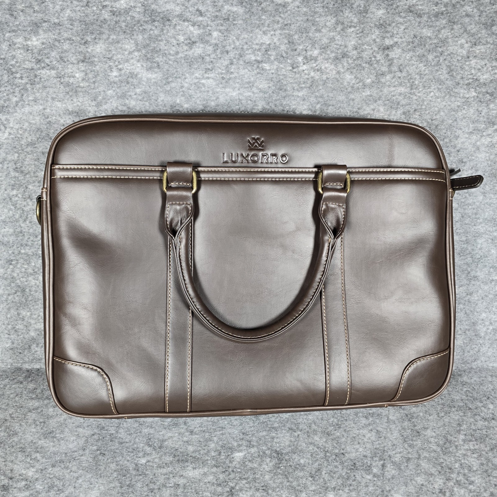 Luxorro Full-Grain Brown Leather Executive Briefcase Men Laptop Bag New w/ Box*