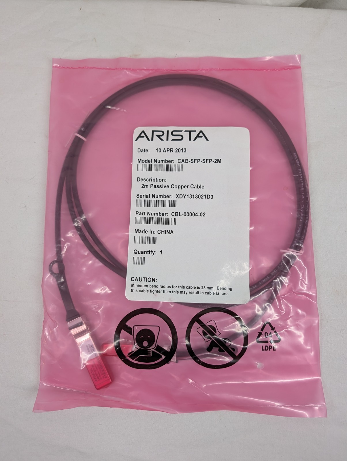 NEW Arista CAB-SFP-SFP-2M 2M 10G SFP+ DAC Twinax Cable CBL-00004-02