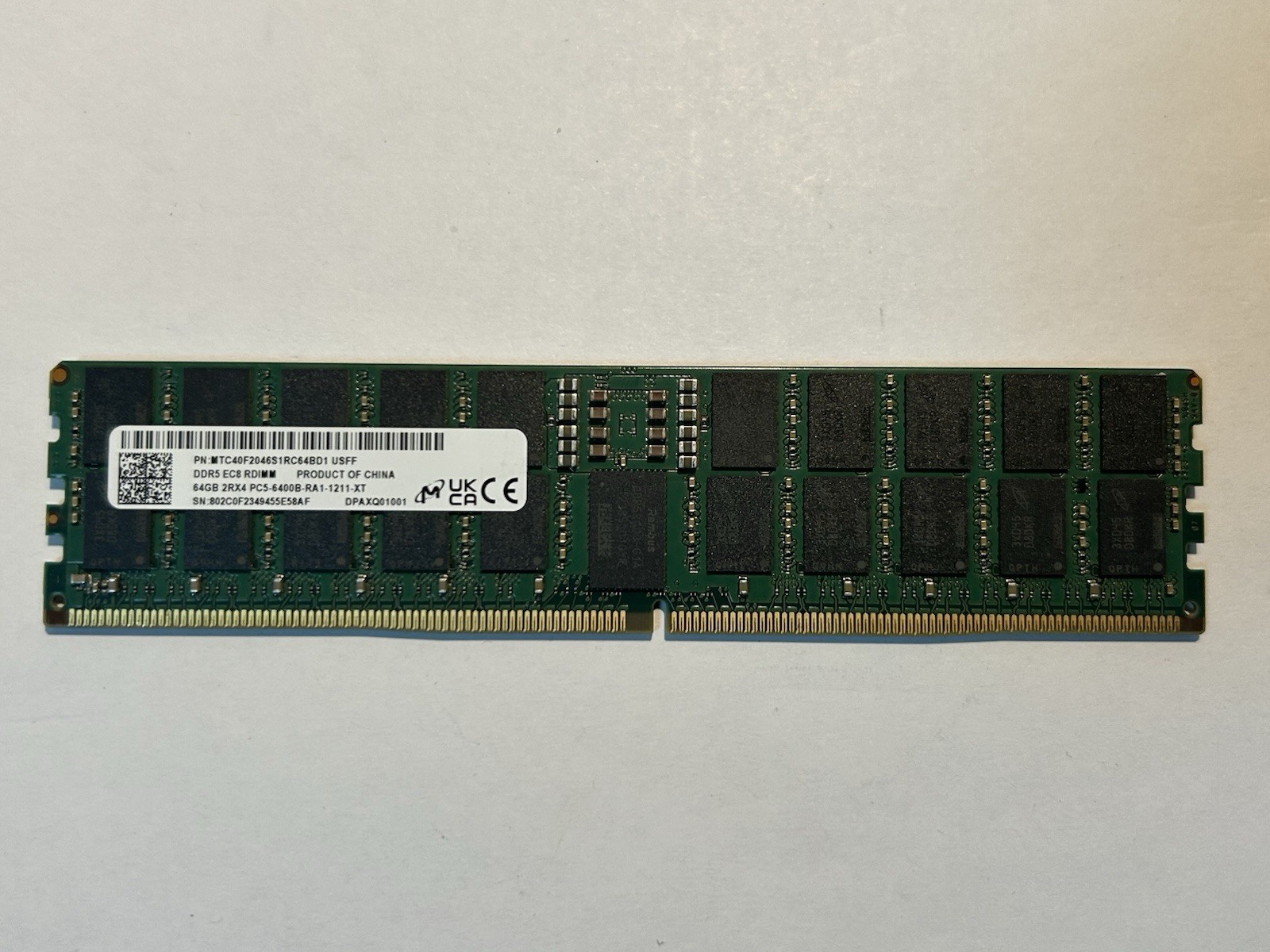 Micron MTC40F2046S1RC64BD1 64GB 2Rx4 PC5-6400B DDR5 EC8 RDIMM Server RAM