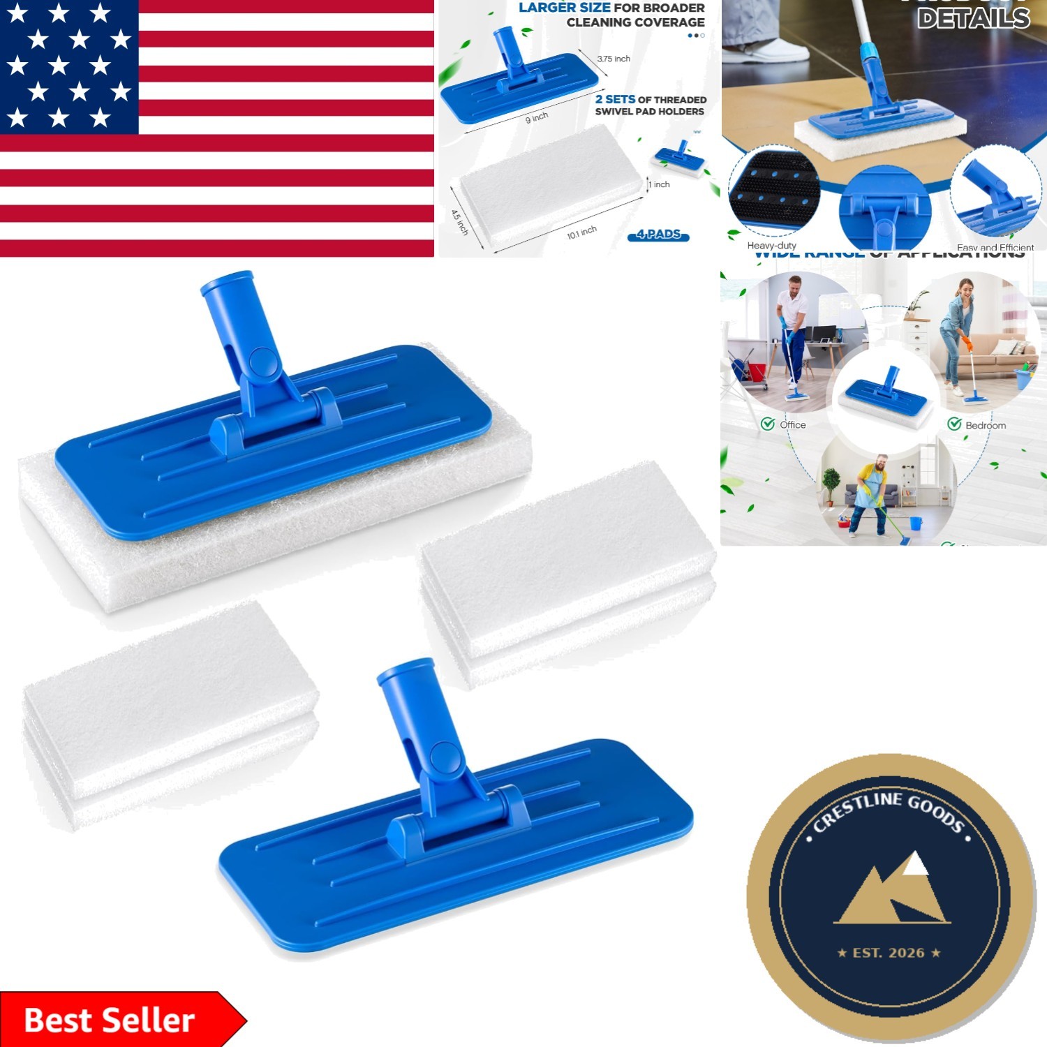 Complete Cleaning Set: 6 Pcs Swivel Scrub Pad Holders with Replacement Pads