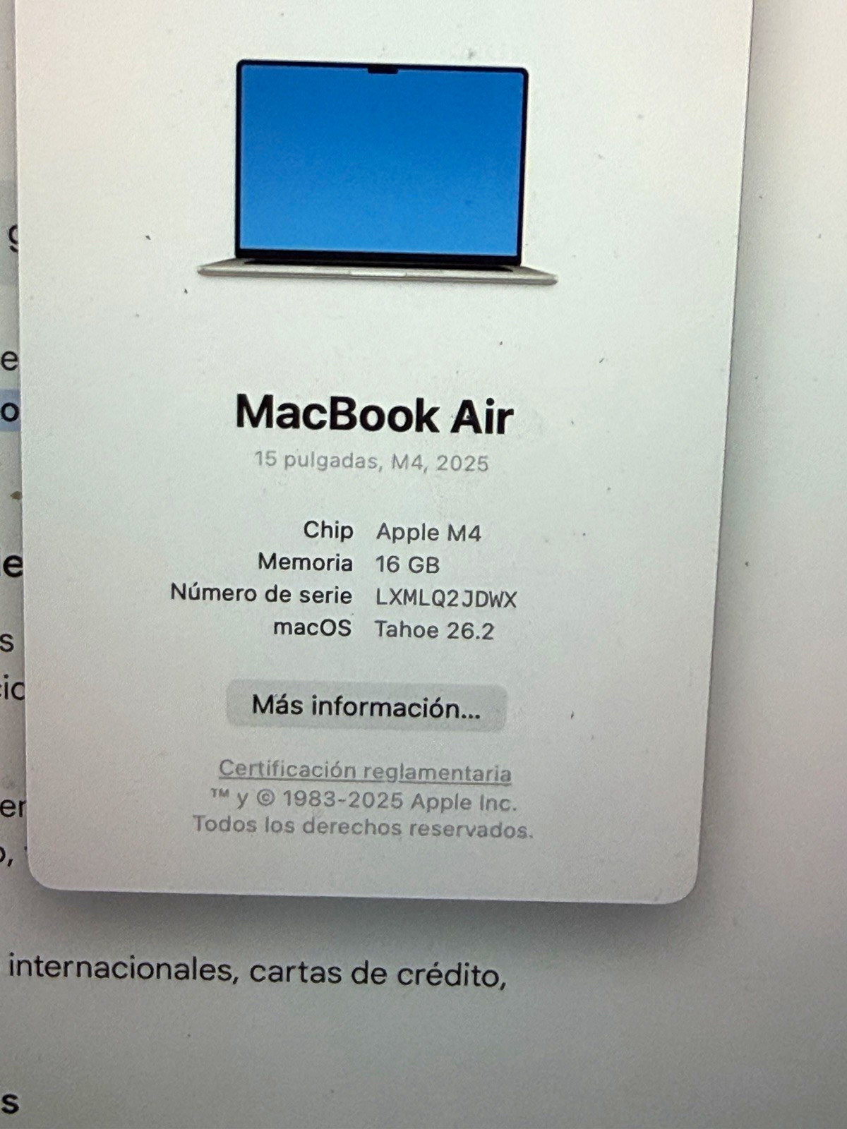 Apple MacBook Air 15in M4 16GB 512GB SSD Silver macOS Tahoe 26.2 2025