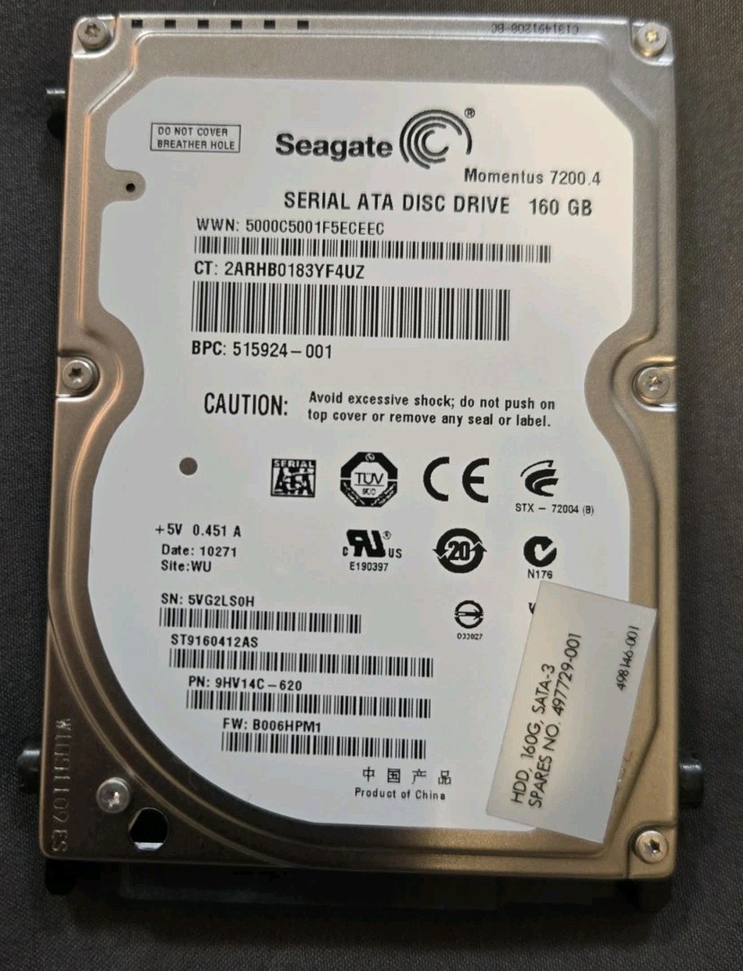 Seagate ST9160412AS 9HV14C-620 160gb 2.5" Sata Hard drive