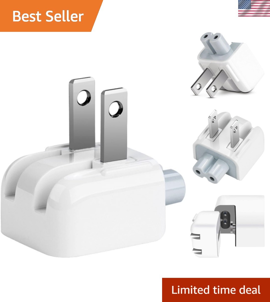 Compact 2-Pin AC Wall Adapter for MacBook and iPhone - Foldable Travel Charger