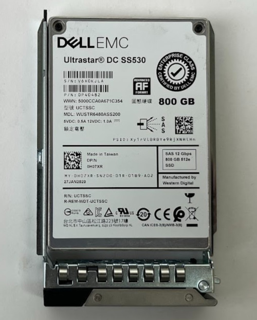 Dell EMC H07XR WUSTR6480ASS200 Ultrastar DC SS530 800GB SAS 12Gbps SSD Tray