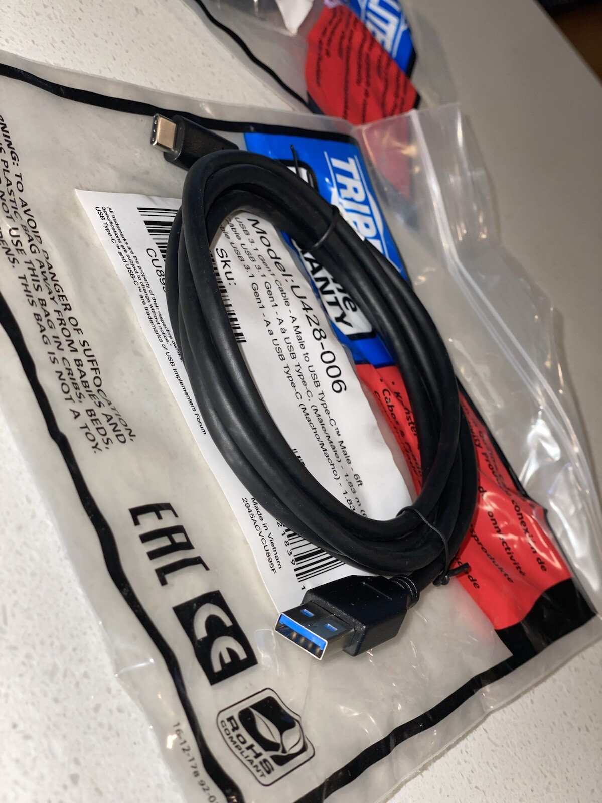 Tripp-Lite 6ft USB 3.1 A Male to USB Type-C Male 5Gbps (U428-006)