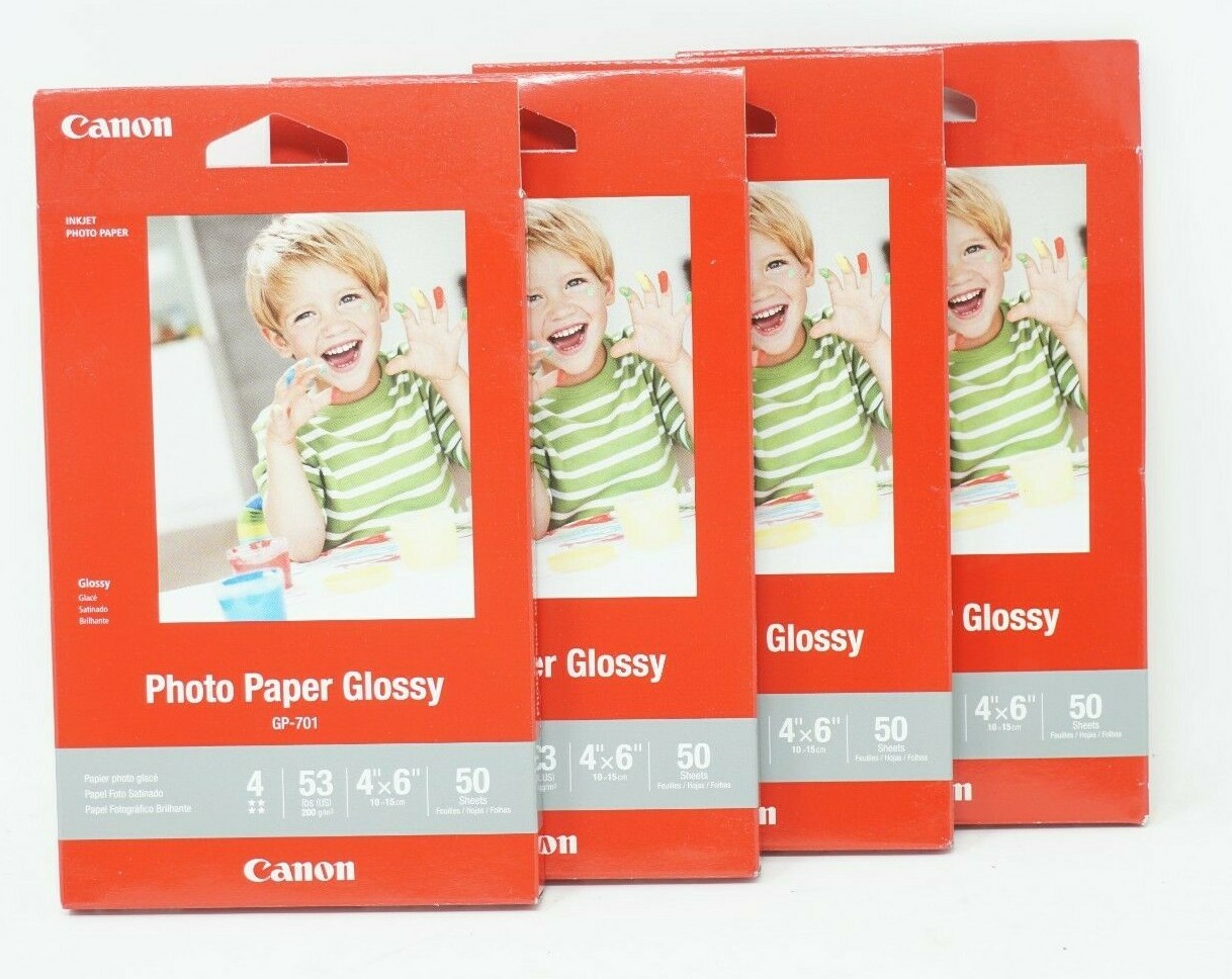 Lot of 4 CANON Photo Paper GLOSSY 4" X 6"  50 Sheets Each GP-701- NEW