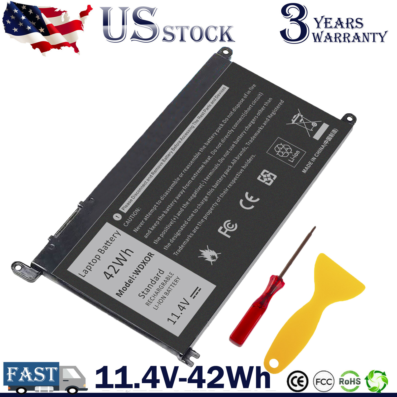 Lot Battery WDXOR WDX0R for Dell Inspiron 15 5568 13 7368 17 5765 3CRH3 42Wh 