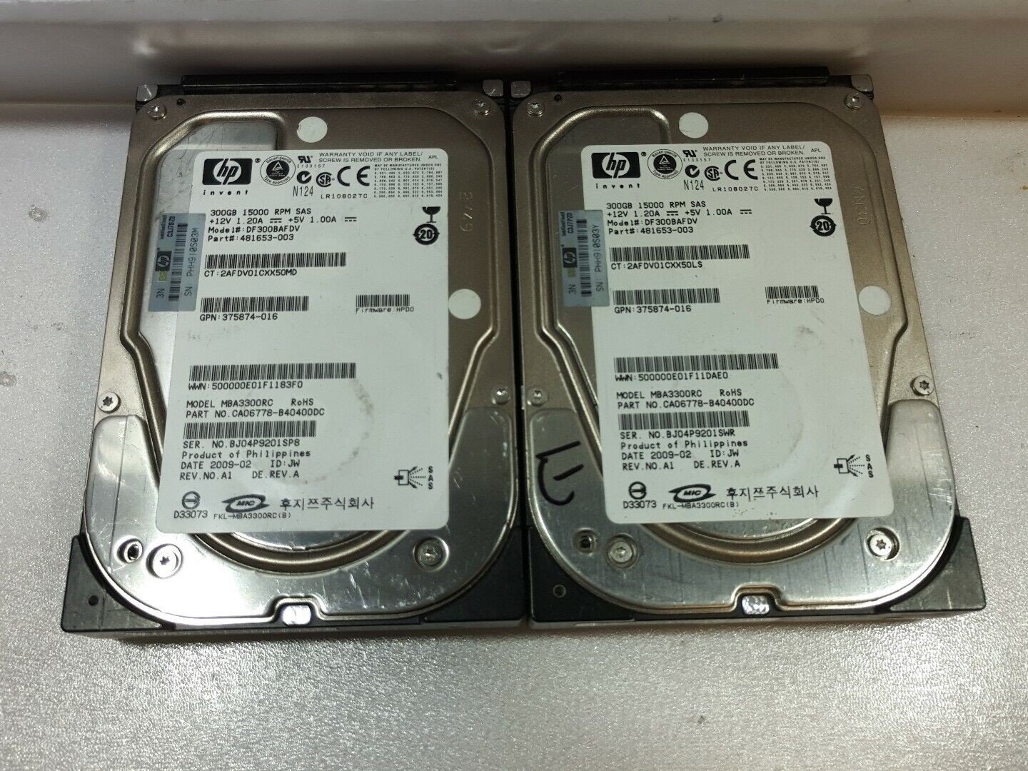 - Lot of 2 HP Fujitsu MBA3300RC 300GB 15K 3.5" SAS Hard Drive 481653-003 @@@ 