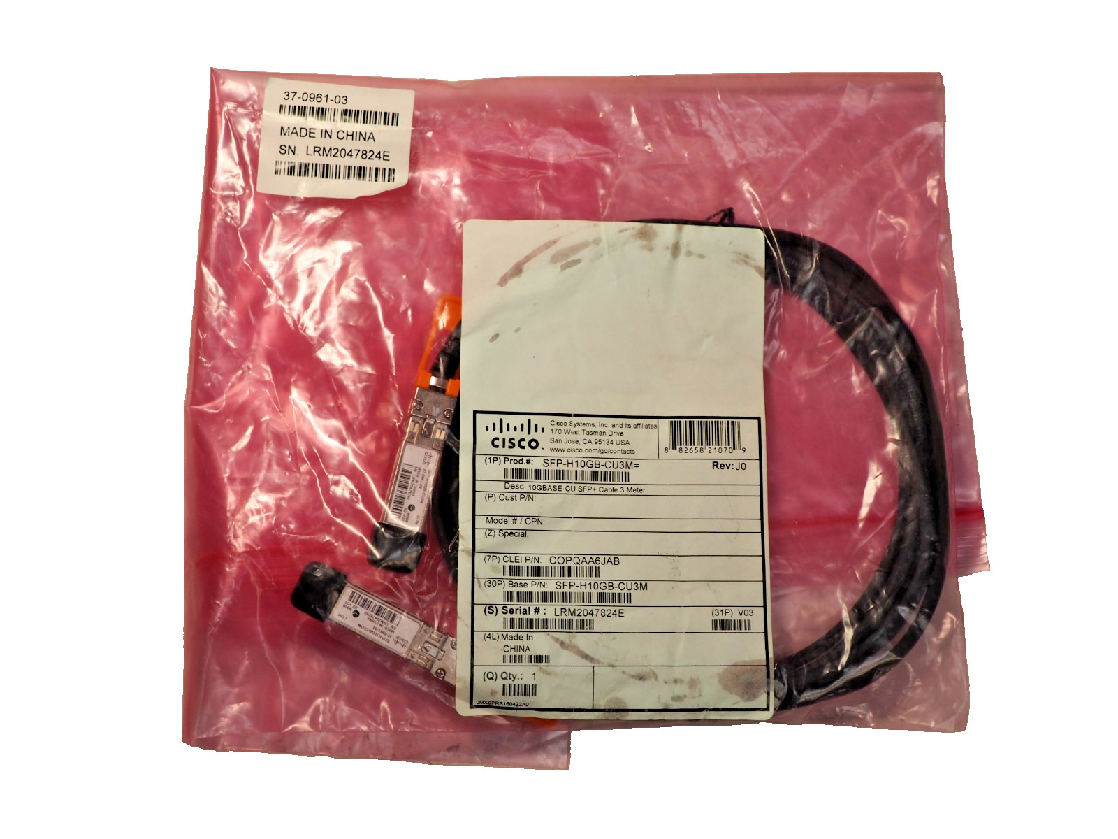 Cisco SFP-H10GB-CU3M 37-0961-03 SFP+ 10G Passive DAC Twinax Cable NEW
