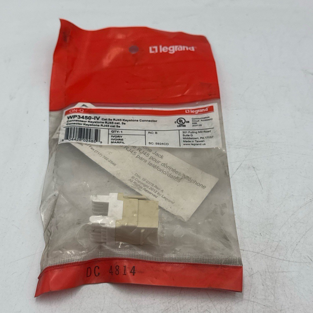 Legrand On-Q Keystone Connector Cat 5e 1-Port Ivory WP3450-IV RJ45 Easy Punchdow