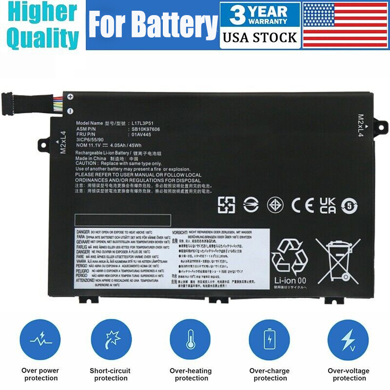 New Battery For Lenovo Thinkpad L17l3p51 E480 E485 E495 E490 E580 E585 E590 E595