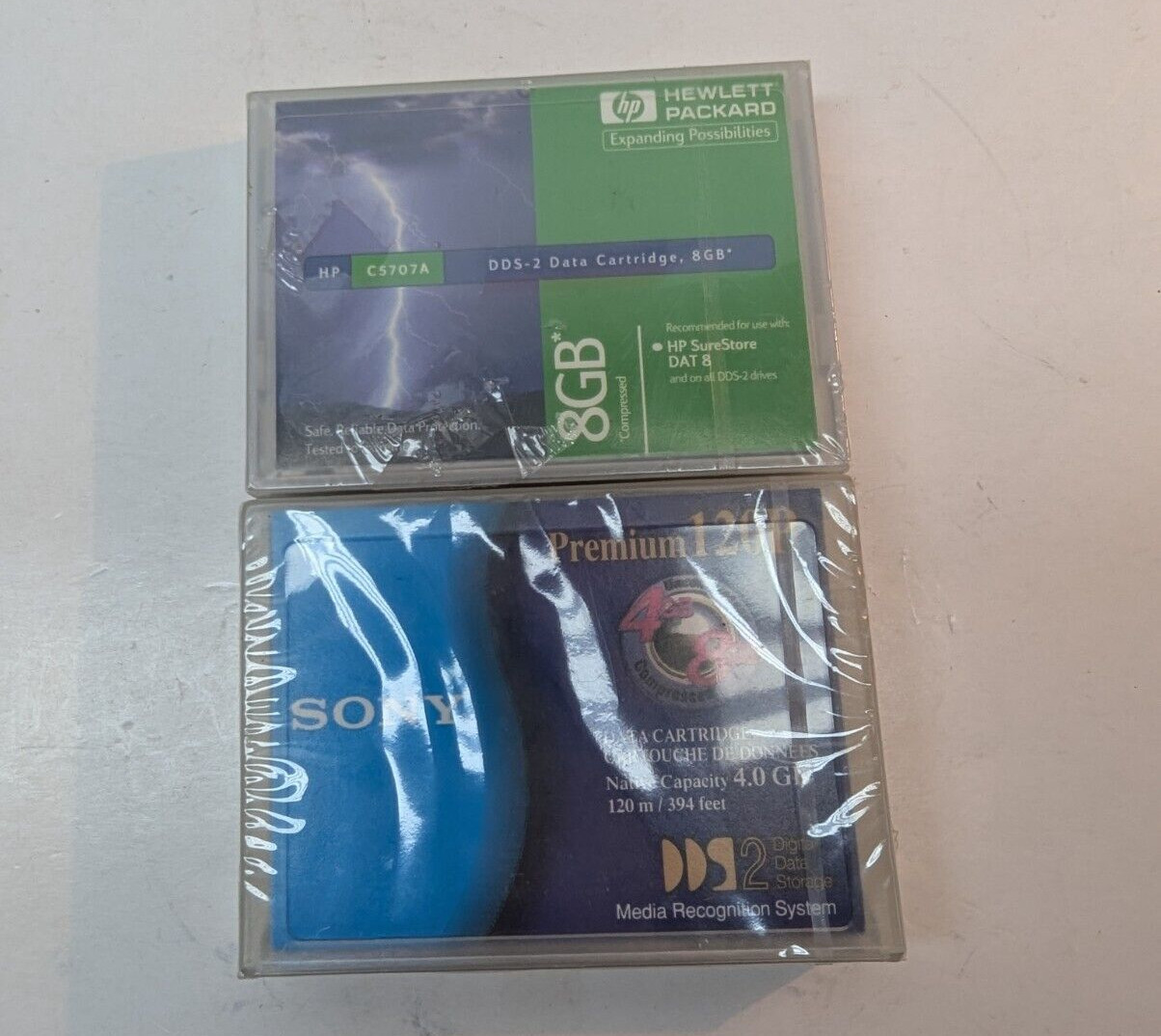 LOT OF 2 Mini Cartridge HP DDS-25707A 8GB & 120P 4GB Data Cartridge Sony Premium