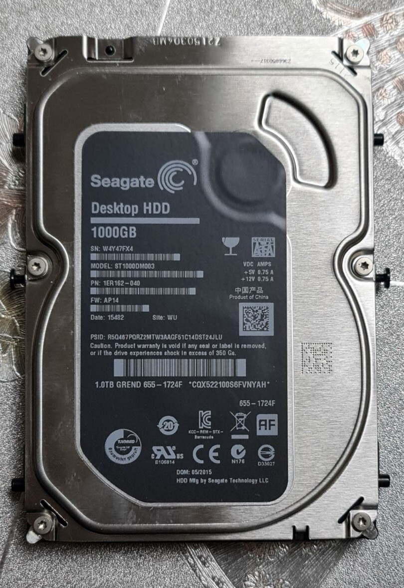 Seagate Apple 655-1724F ST1000DM003 1ER162-040 fw: AP14 1TB SATA Desktop HDD