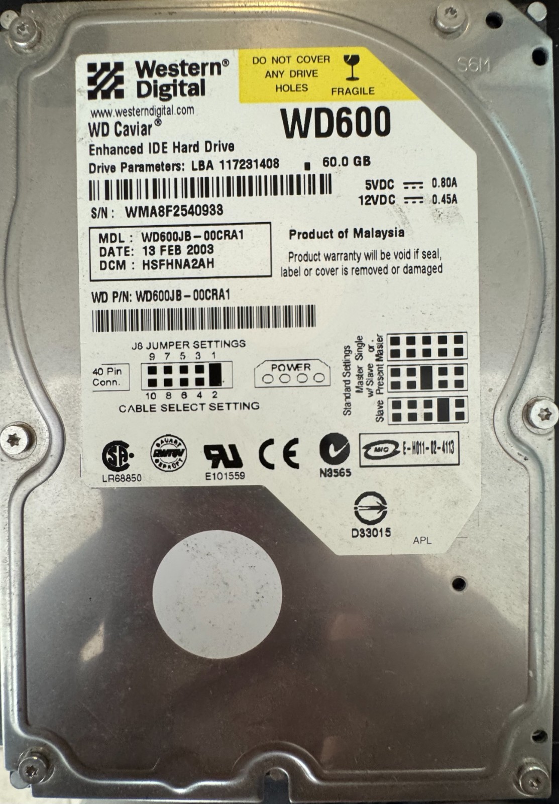 Western Digital Caviar WD600 EIDE 3.5" Internal HDD