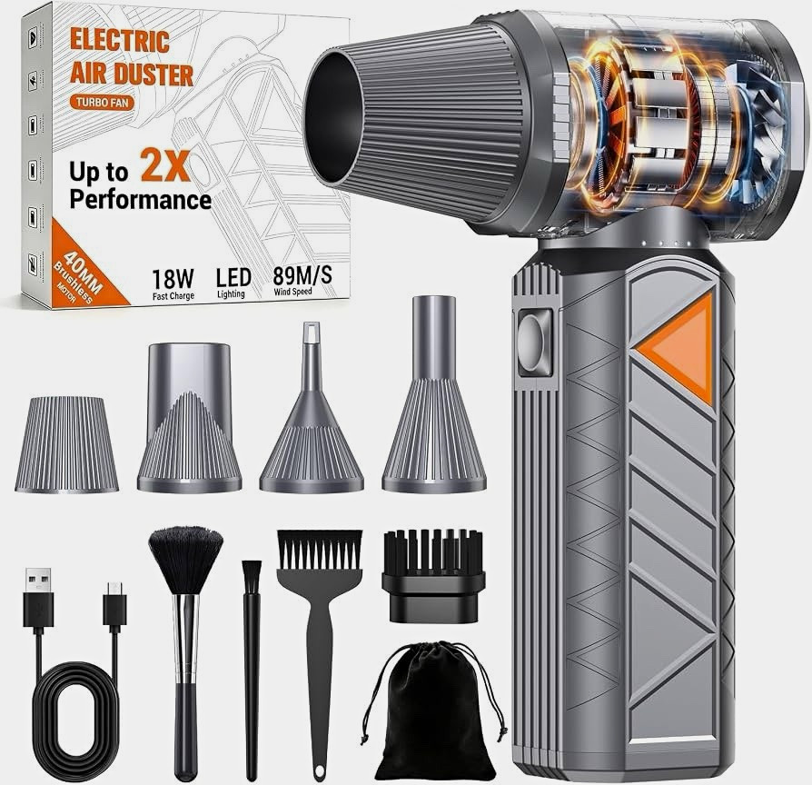 Compressed Air Duster, 350W Cordless Electric Air Blower, Rechargeable Mini