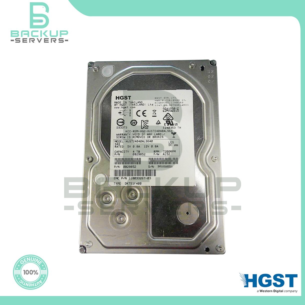 GRADE A HUS724040ALS640 HGST 4TB 6Gbps 7200RPM 3.5" 64MB SAS Internal Hard Drive