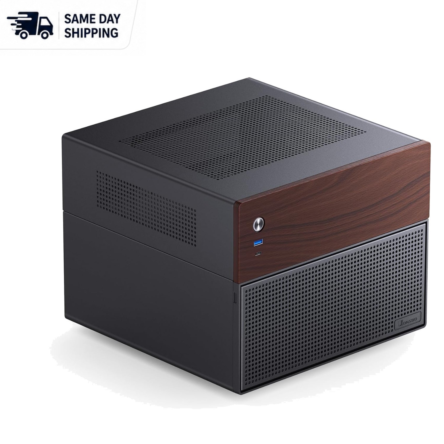 Stylish Micro ATX Jonsbo N4 NAS Chassis, 8-Bays in Black & Walnut Finish