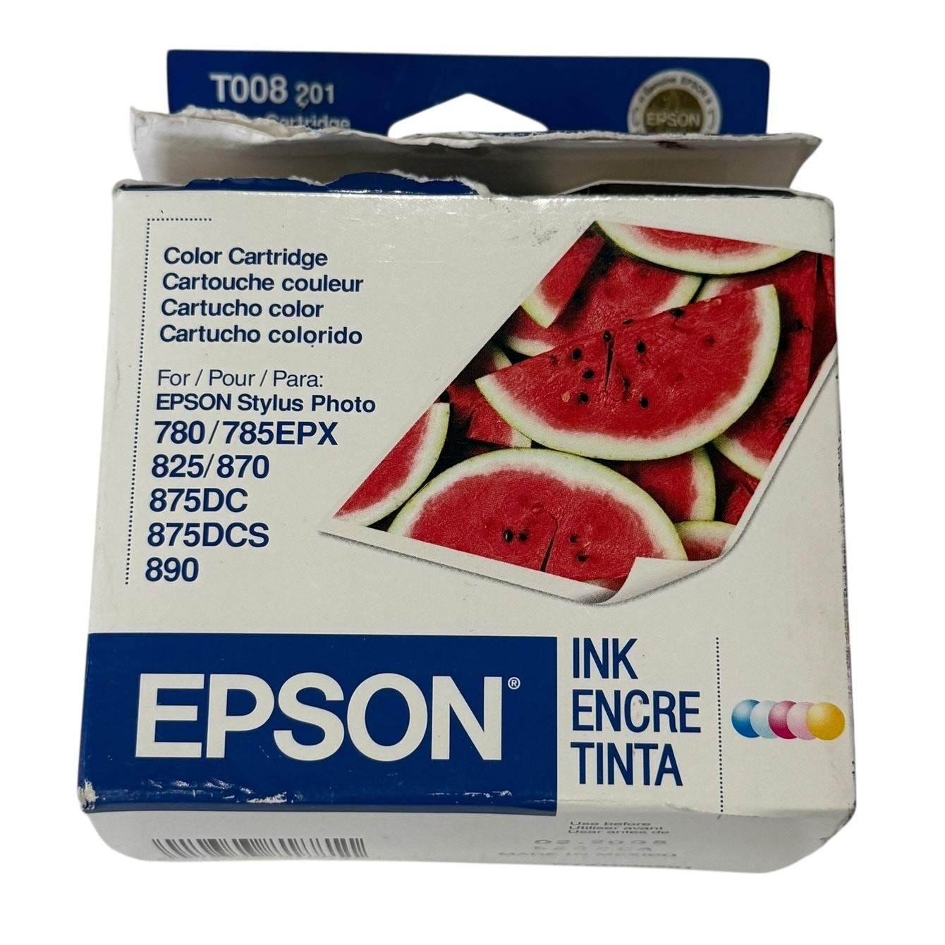 VTG Epson T008 201 Color Ink Cartridge NOS Sealed Exp 02/2008 OEM Box Top Open