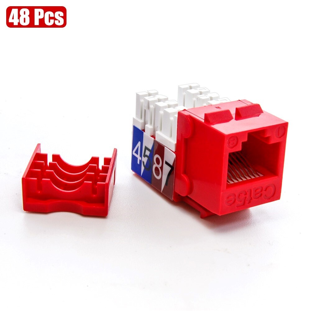 48 Pcs Cat5E RJ45 Ethernet LAN Network Keystone Jack 110 Punch Down Snap-in Red
