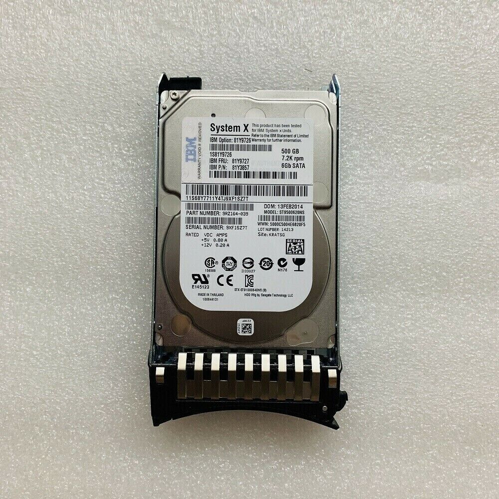 NEW IBM 81Y9727 81Y9726 81Y3857 500GB 7.2K 6G SFF 2.5" SATA NL HARD DRIVE