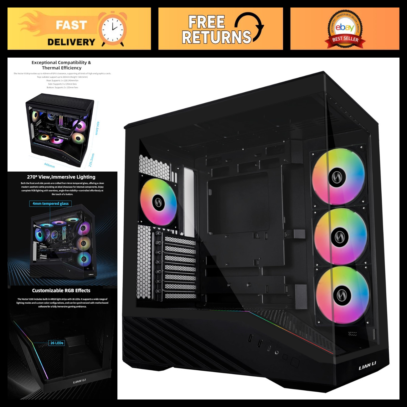 ATX Mid-Tower PC Case - Sleek Black Design, Excellent Cooling, Easy Cable Manage