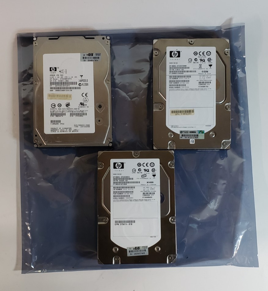 Used Mixed Lot of 3 HP 450GB 15K SAS DP 3.5" 3G Hard Drive *TESTED AT 80% BAT*