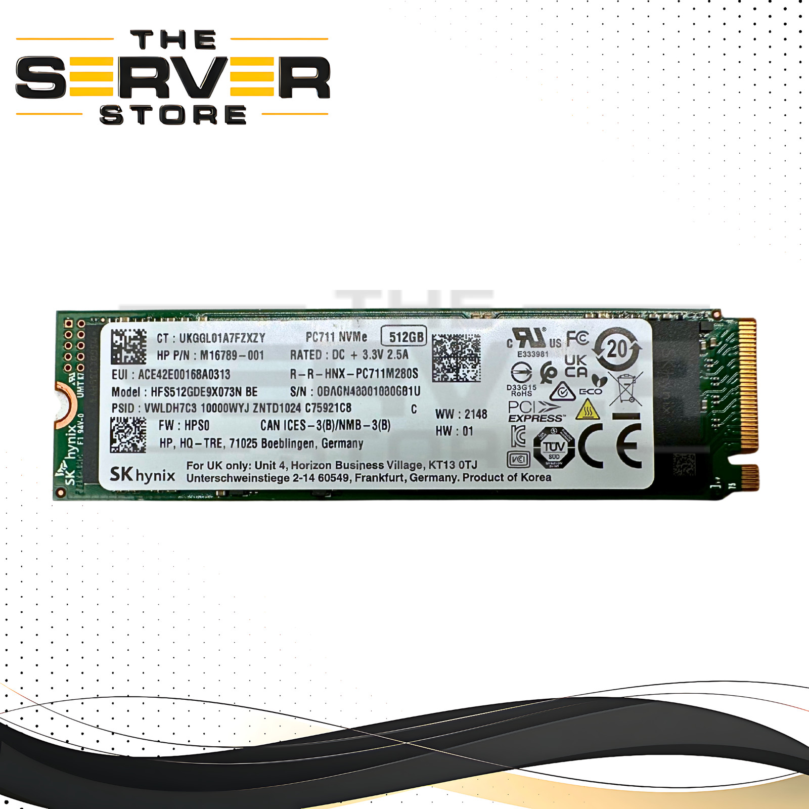 HP 512GB NVMe 2280 M.2 PCIe Gen 3.0 x4 SSD SK Hynix PC711 Series M16789-001