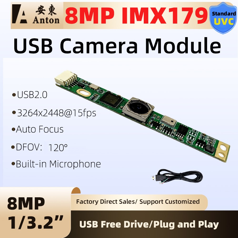 IMX179 4K 8MP USB2.0 Camera Module Fov 120° Auto Focus 3264x2448 with Microphone
