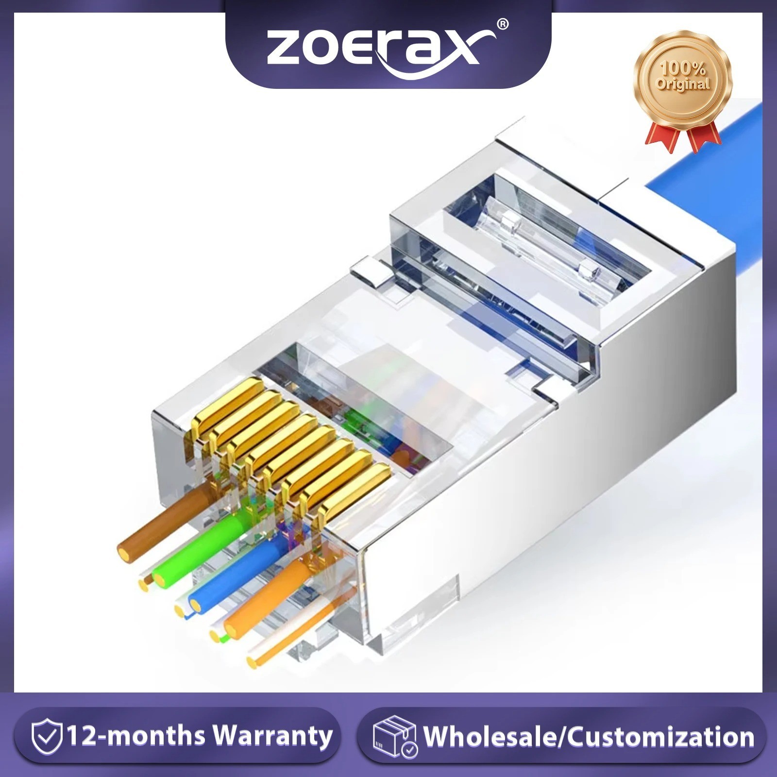  ZoeRax 100PCS Pass Through RJ45 Connector, Cat6 Cat6a Shielded Modular Plug