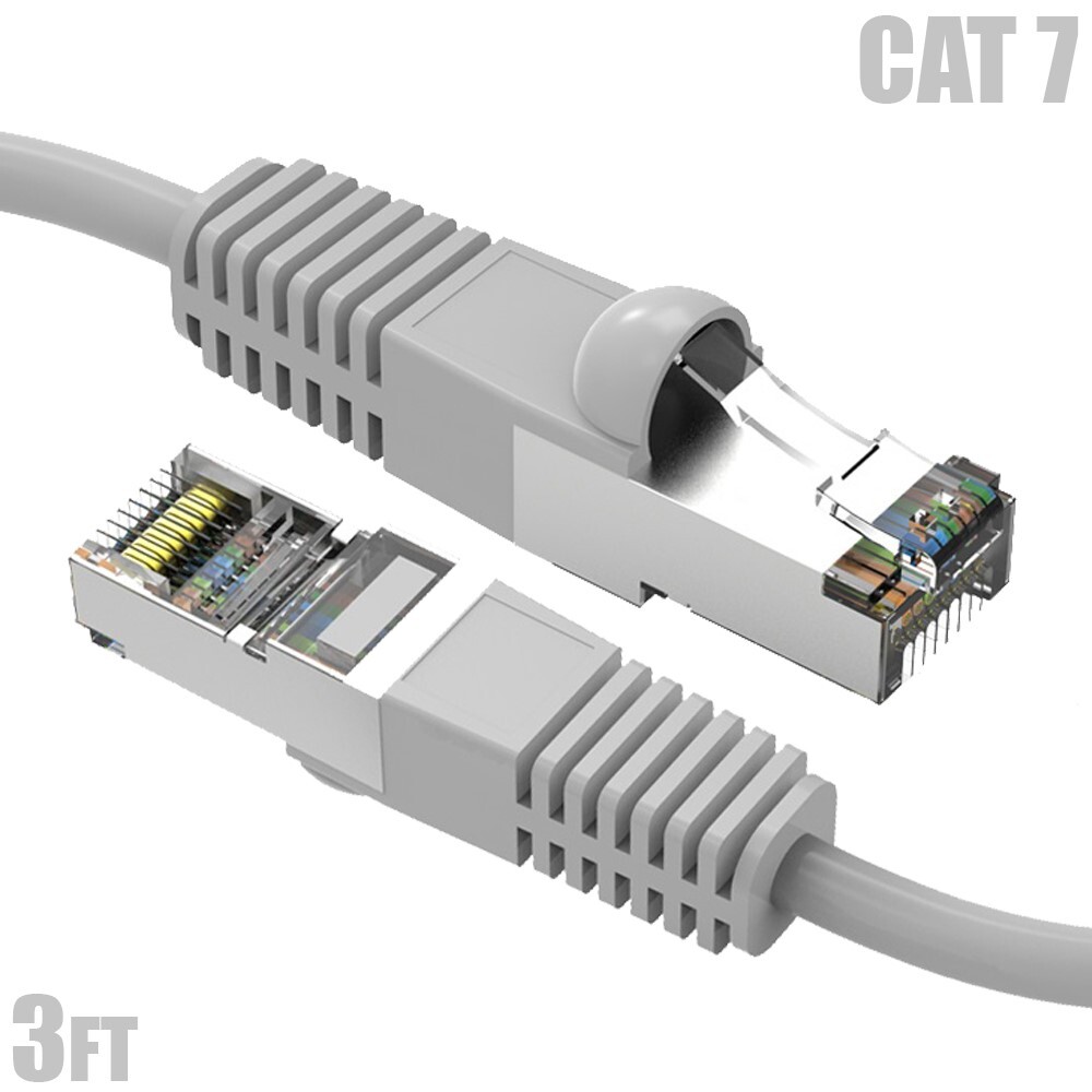 3FT Cat7 RJ45 Network LAN Ethernet SSTP Patch Cable Shielded Copper 600MHz Gray