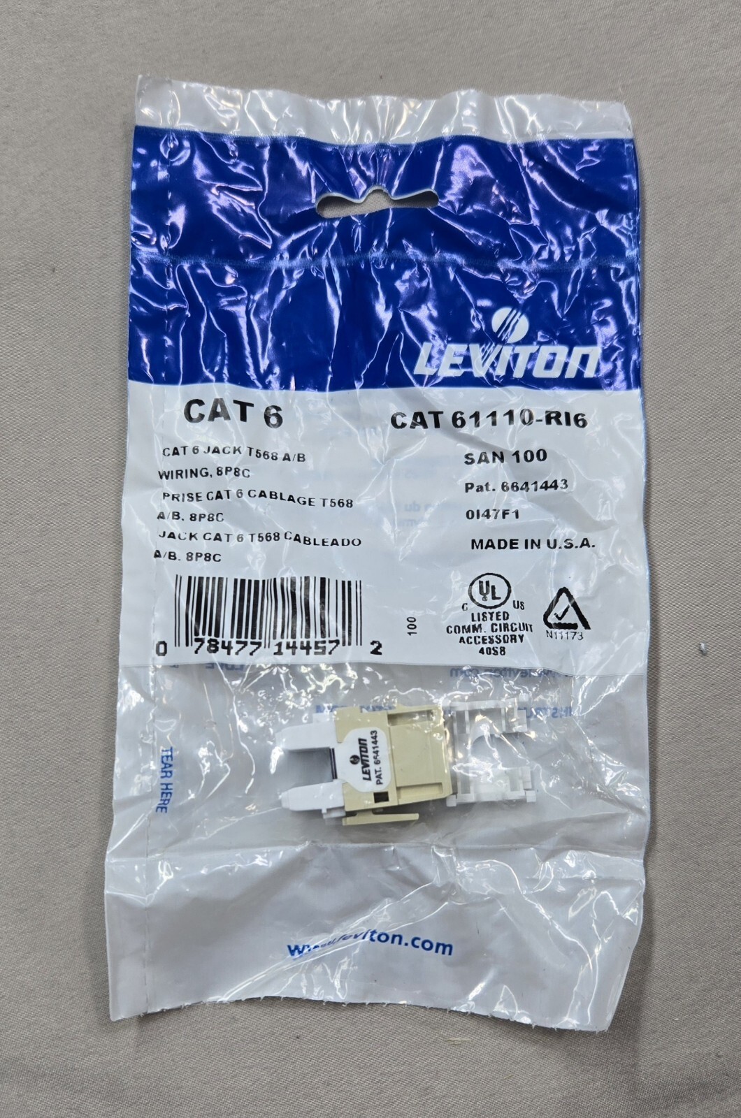 61110-RI6 Cat 6 Leviton eXtreme QuickPort 110 Jack, Ivory