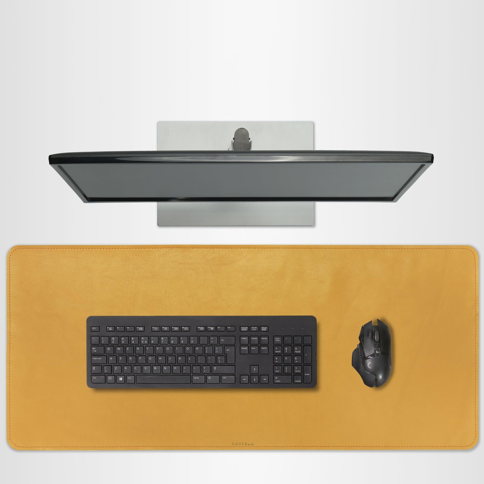 DAREhue Full Grain Genuine Leather – Mustard Yellow (XL) - Premium Desk Mat with