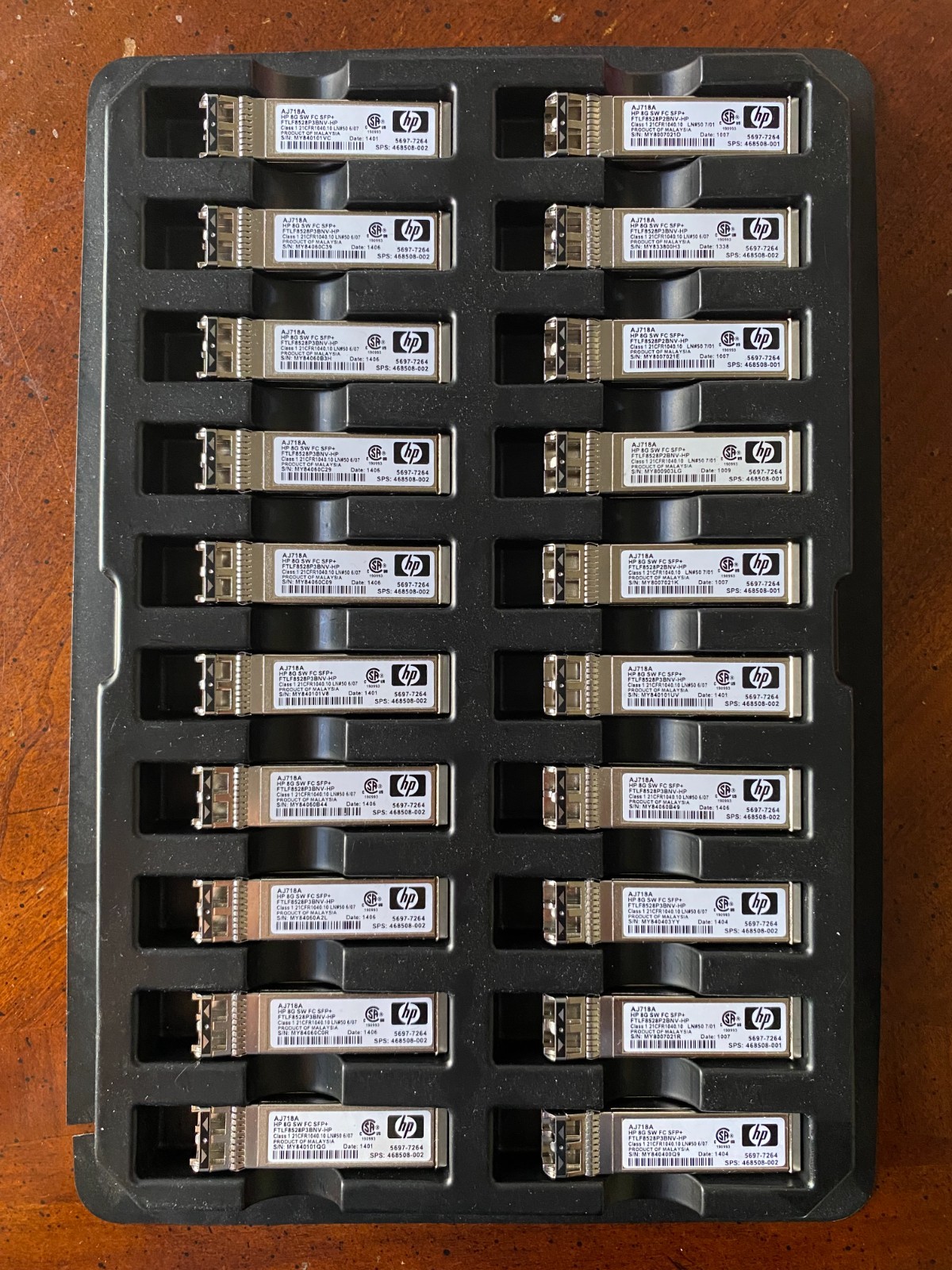 Lot of 20 Genuine HP 8G SW FC SFP+ AJ718A (468508-001 468508-002)