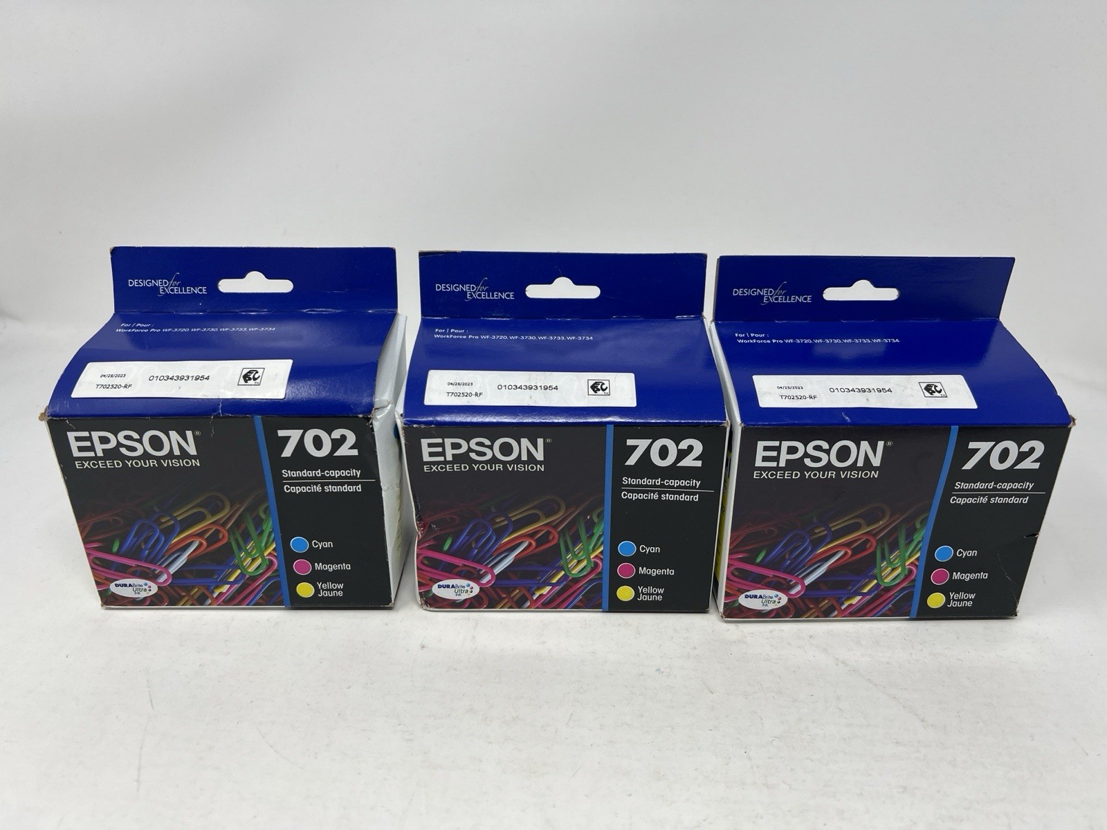 Epson 702 Dura Brite Color Ink Cart. Combo Pk Cyan Mag Yell  Lot of 3 exp 05/26