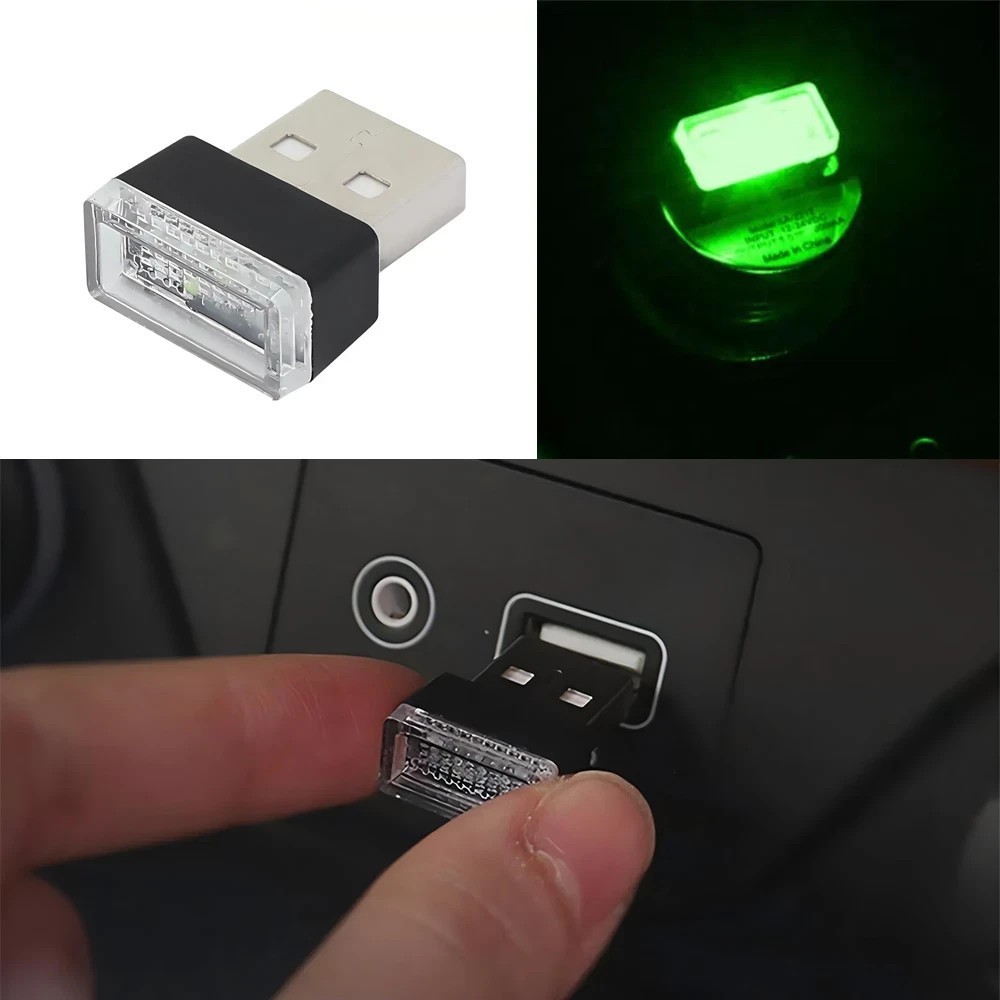 Green Mini USB Car Atmosphere Lights LED Cigarette Lighter Decorative Lights